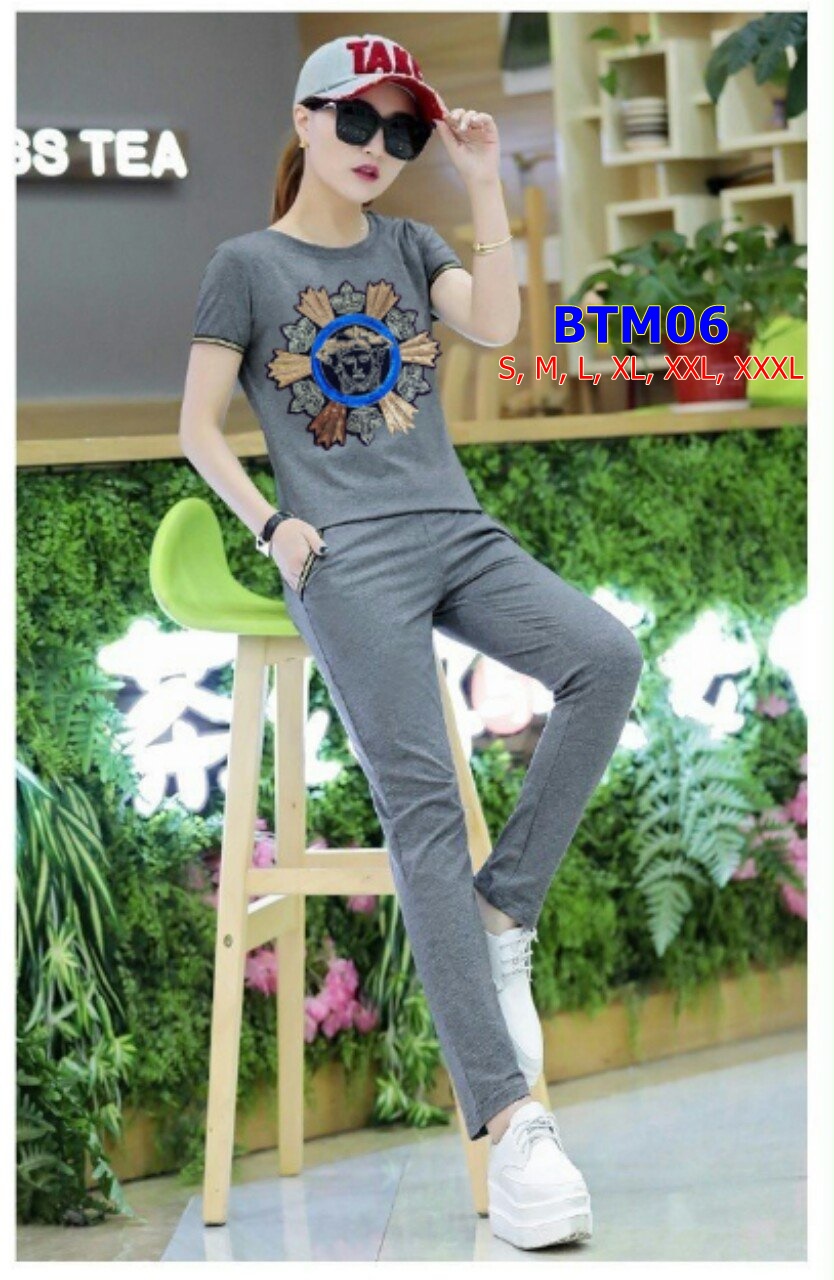 Bộ thun dài thêu vương miện tay phối lưới BTM06